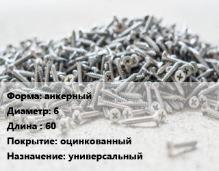 Шуруп анкерный 6х60 оцинкованный универсальный, шт цена от 9.66 ₼ / кг, где купить, условия доставки в Баку и Бакинская области